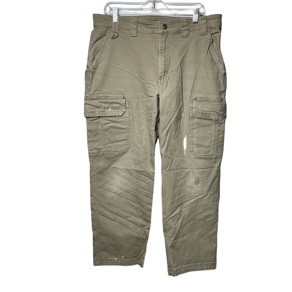 Duluth Trading Co Flex Fire Hose Cargo Pants Men 37x30 Khaki Distressed Workwear - Picture 1 of 11
